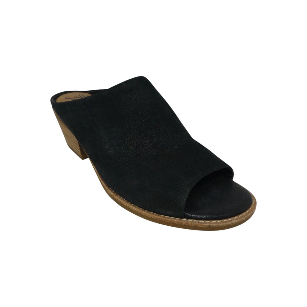 Sofft‎ Aneesa Mule Sandals Womens 10 Black Leather Open Toe Block Heel